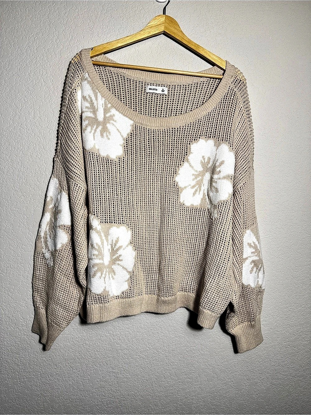 Hollister Floral Knit oversized Sweater XL beige & White c